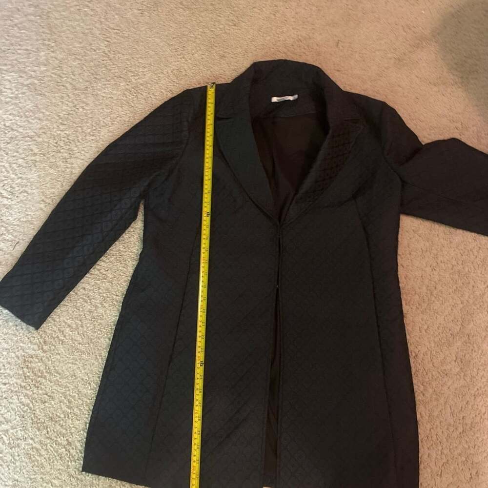 Chico's Black Textured Jacquard Diamond Quilted Zip Front Jacket Coat Size 2